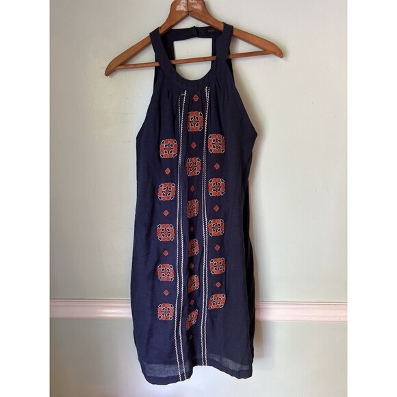 THML Anthropologies S Womens Blue Halter Embroidered Spring Dress - Picture 2 of 7